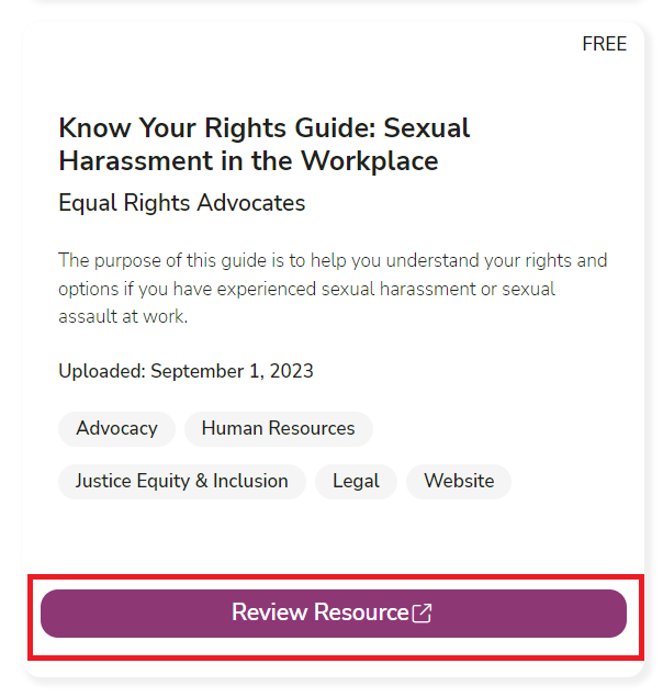 Screenshot of a resource in the Resource Library demonstrating the placement of the button to view the resource